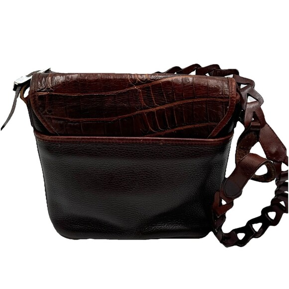 Brighton Vintage Croc Embossed Pebbled Leather Flap Over Brown Purse Bag - Picture 3 of 13